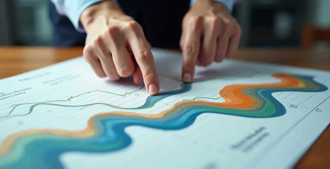 Mains pointant graphiques abstraits sur table bureau