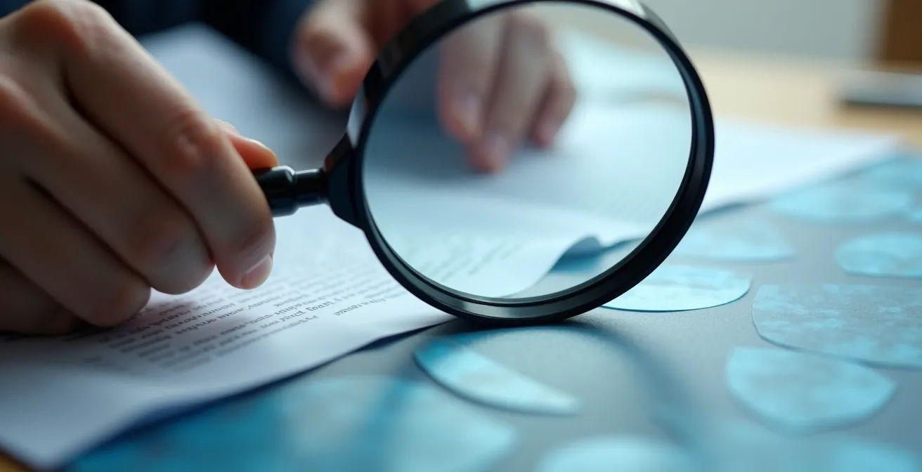 Illustration montrant une analyse détaillée d'une structure de contrat avec mise en avant des clauses et conditions clés à examiner