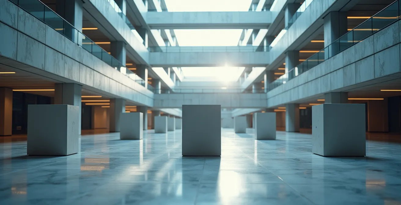 Vue symbolique montrant des structures compartimentées représentant les silos organisationnels dans un environnement entreprise